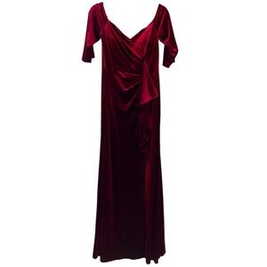 JJ’s House NWT burgundy red velvet 1/2 sleeve surplice bodice maxi dress